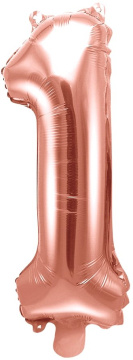 PartyDeco Foliový balón číslo 1, 35cm rose zlatý