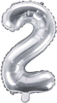 PartyDeco Foliový balón číslo 2, 35cm stříbrný