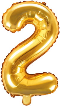PartyDeco Foliový balón číslo 2, 35cm zlatý