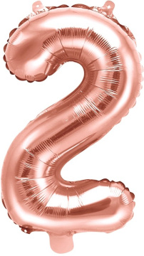 PartyDeco Foliový balón číslo 2, 35cm rose zlatý