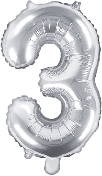 PartyDeco Foliový balón číslo 3, 35cm stříbrný