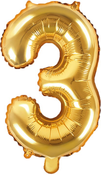 PartyDeco Foliový balón číslo 3, 35cm zlatý