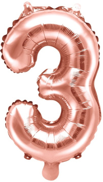 PartyDeco Foliový balón číslo 3, 35cm rose zlatý