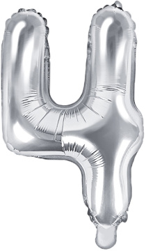 PartyDeco Foliový balón číslo 4, 35cm stříbrný