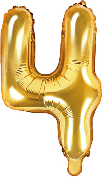 PartyDeco Foliový balón číslo 4, 35cm zlatý