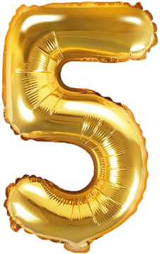 PartyDeco Foliový balón číslo 5, 35cm zlatý