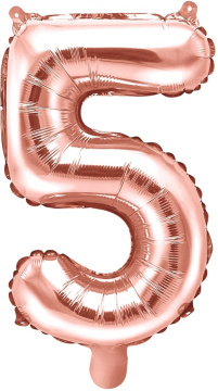 PartyDeco Foliový balón číslo 5, 35cm rose zlatý