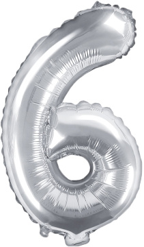 PartyDeco Foliový balón číslo 6 35cm stříbrný