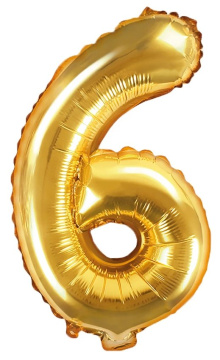 PartyDeco Foliový balón číslo 6, 35cm zlatý