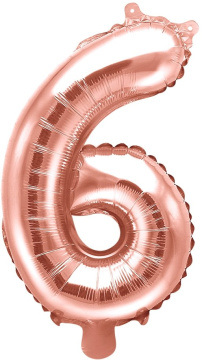 PartyDeco Foliový balón číslo 6, 35cm rose zlatý
