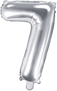 PartyDeco Foliový balón číslo 7, 35cm stříbrný
