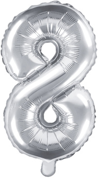PartyDeco Foliový balón číslo 8, 35cm stříbrný