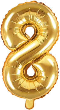 PartyDeco Foliový balón číslo 8, 35cm zlatý