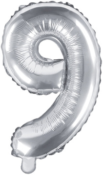 PartyDeco Foliový balón číslo 9, 35cm stříbrný