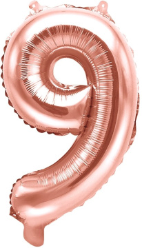 PartyDeco Foliový balón číslo 9, 35cm rose zlatý