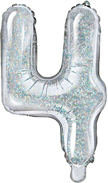 PartyDeco Foliový balón číslo 4, 35cm holographic