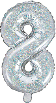 PartyDeco Foliový balón číslo 8, 35cm holographic