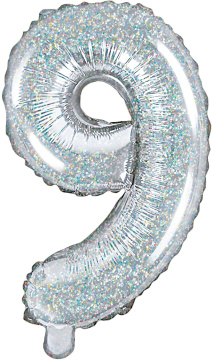 PartyDeco Foliový balón číslo 9, 35cm holographic