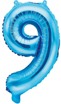 PartyDeco Foliový balón číslo 9, 35cm blue
