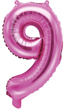 PartyDeco Foliový balón číslo 9, 35cm dark pink
