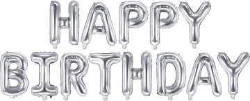 PartyDeco Foliový balón Happy Birthday 340x35cm stříbrný
