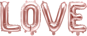 PartyDeco Foliový balón Love 140x35cm rose zlatý