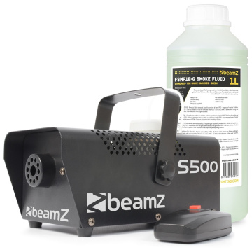 BeamZ S500 Set kovového výrobníku mlhy s náplní 1L
