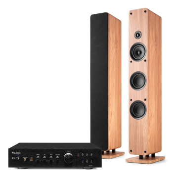 Audizio Arco stereo systém - HiFi set se sloupovými reproduktory a stereo zesilovačem - 320W - Vzhled dřeva