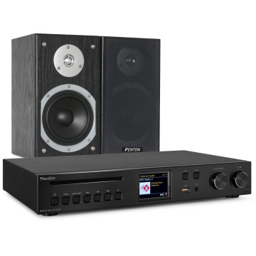 Audizio stereo set s černým Brescia DAB rádiem s internetovým rádiem, Bluetooth, Spotify, CD, MP3 a reproduktory