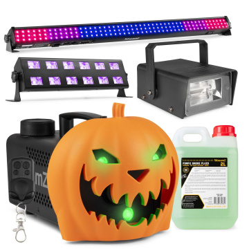 BeamZ Halloween výrobník kouře set XL - Dýňový výrobník kouře - S LED bar, blacklight a 2L kapaliny