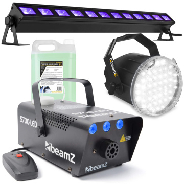 BeamZ Complete Halloween Set se stroboskopem, UV barem a mlhovačem s náplní 5L