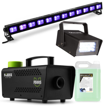 BeamZ Halloween Set s UV LED barem, stroboskopem a mlhovačem s náplní 5L