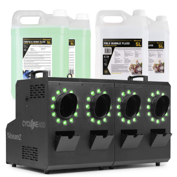 BeamZ Cyclone400 Set výrobníku mlhy a bublin s 4ks náplní 5L