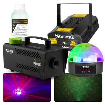 BeamZ párty osvětlovací balíček s LED světelným efektem, laserem a výrobníkem mlhy