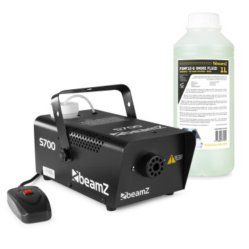 BeamZ S700 výrobník mlhy set s 1 litrem náplně do výrobníku mlhy - Včetně dálkového ovládání - 700W