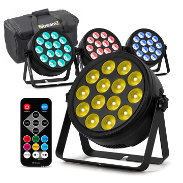 BeamZ sada 4 BCC165 LED PAR ve flightbagu - 14x 4W RGBAW-UV LED - Včetně dálkového ovládání