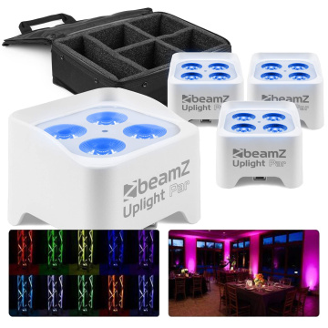 BeamZ Set se 4x BBP90W aku uplights - 4x 4W LED - V transportní tašce - Bílá