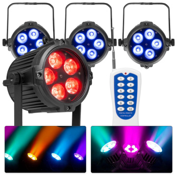 BeamZ set 4 venkovních LED reflektorů BWA65 - IP65 vodotěsné - 5x 8W RGBW LED - S dálkovým ovládáním