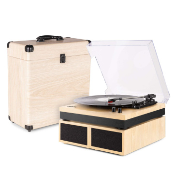 Fenton RP165L gramofon s kufříkem na desky - LP přehrávač s reproduktory a Bluetooth - Dřevo (Lightwood)