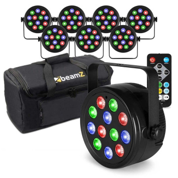 Fuzzix set 8 PLF12 Party LED reflektorů v transportním obalu - 12x 2W LED - Včetně dálkového ovládání