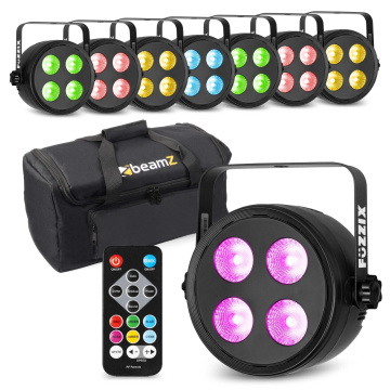 Fuzzix set 8 PLF20 Party LED reflektorů v transportním obalu - 4x 12W LED - S DMX a dálkovým ovládáním