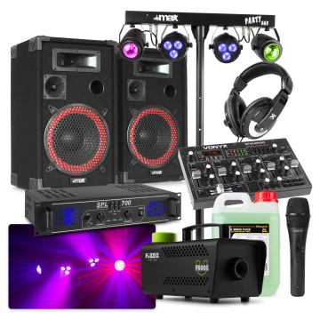 Max Complete 700W DJ Disco Set s reproduktory, světelnými efekty a mlhovačem