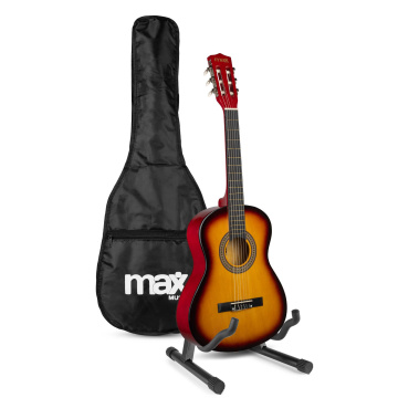 Max SoloArt Junior 3/4 startovací sada - Akustická dětská kytara se stojanem a příslušenstvím - Sunburst