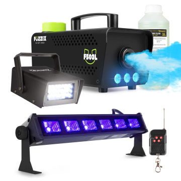 Fuzzix F503L Set výrobníku mlhy se stroboskopem, UV barem a standardní náplní 1L