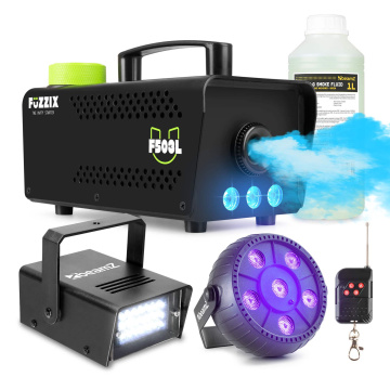 Fuzzix F503L Set výrobníku mlhy se stroboskopem, LED světlem a standardní náplní 1L