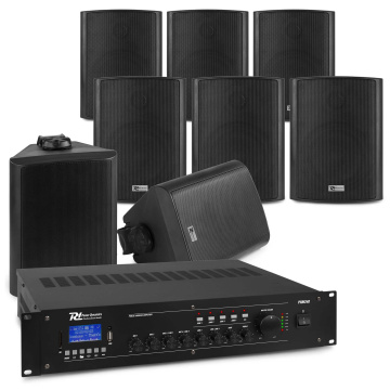 Power Dynamics 100V Set 8 reproduktorů se zónovým zesilovačem černý