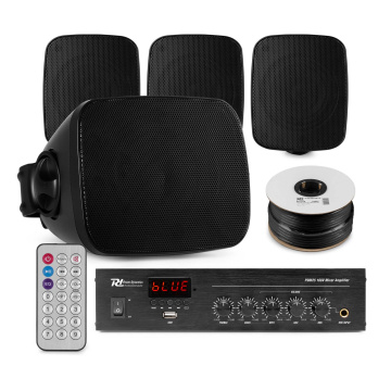 Power Dynamics sada venkovních reproduktorů 4 vodotěsných mini reproduktorů - Bluetooth a FM rádio - Černá