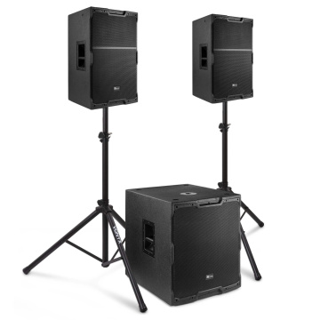 Power Dynamics PDY2-3 kompletní zvukový systém - 2.1 aktivní set reproduktorů - 18 palců - 2400 W - se stativy