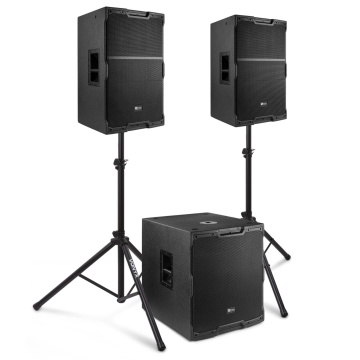 Power Dynamics PDY2-4 kompletní zvukový systém - 2.1 aktivní set reproduktorů - 18 palců - 2600 W - se stativy