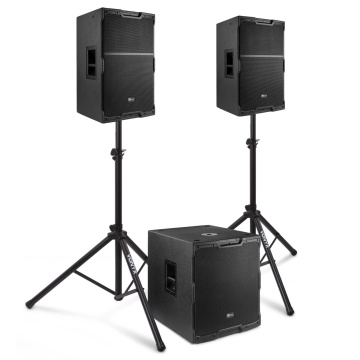 Power Dynamics PDY212 kompletní zvuková sestava - 2.1 aktivní set reproduktorů - 15 palců - 2300W - se stativy